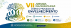 Banner de divulgação da "VII Jornada Multidisciplinar sobre o Processo de Envelhecimento". À esquerda, há a ilustração de uma árvore estilizada em tons de azul e dourado, cuja copa tem o formato de cérebro e a base das raízes forma um coração; sob a copa, silhuetas mostram as diferentes fases da vida, desde uma criança até um idoso com bengala. Ao centro e à direita, constam o título, o tema "Ciência, cuidado e qualidade de vida em todas as fases", os pilares saúde, conhecimento, conexão e autonomia.